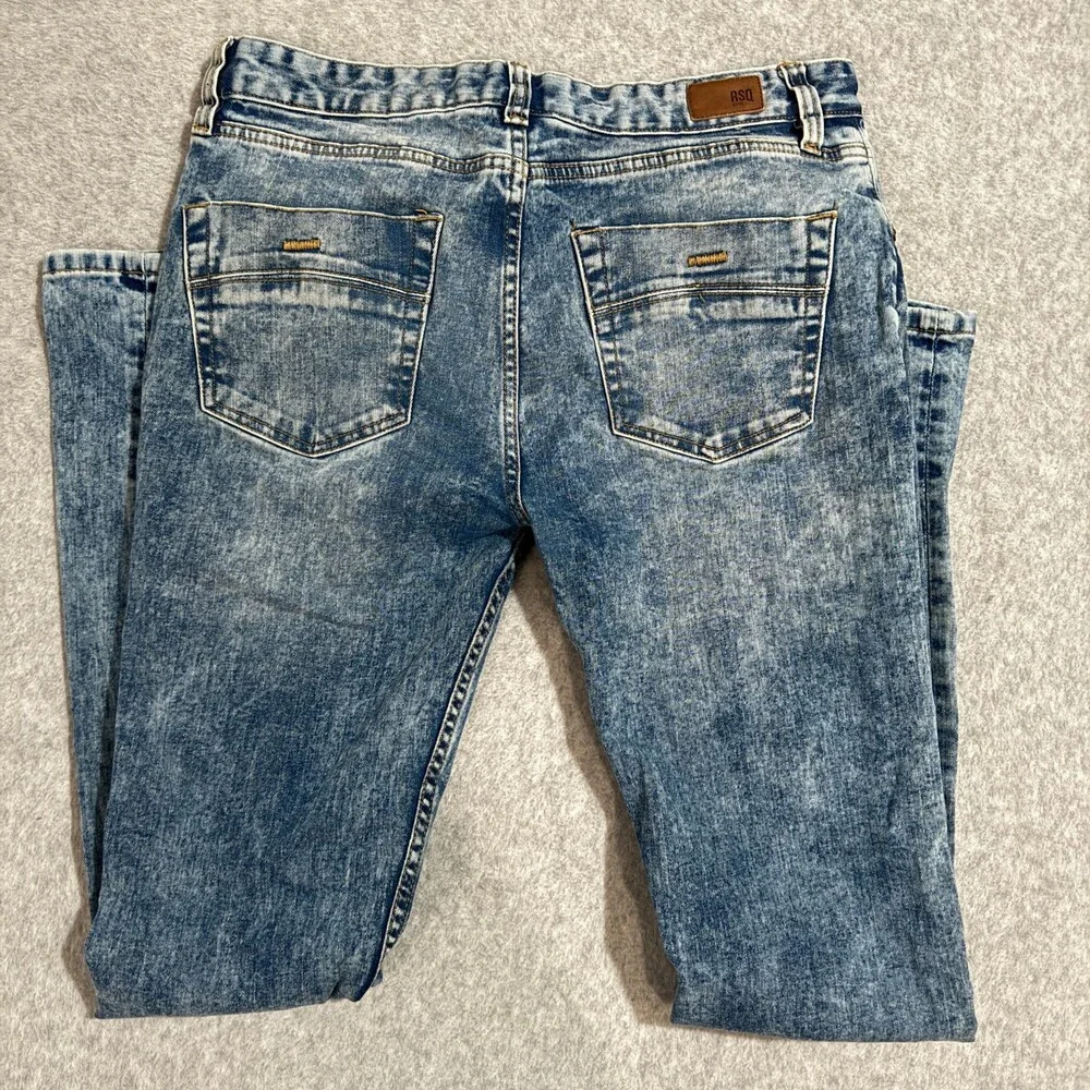 RSQ Seattle Acid Wash Skinny Distressed Jeans 34W x 34L Indie Rock Marble Denim